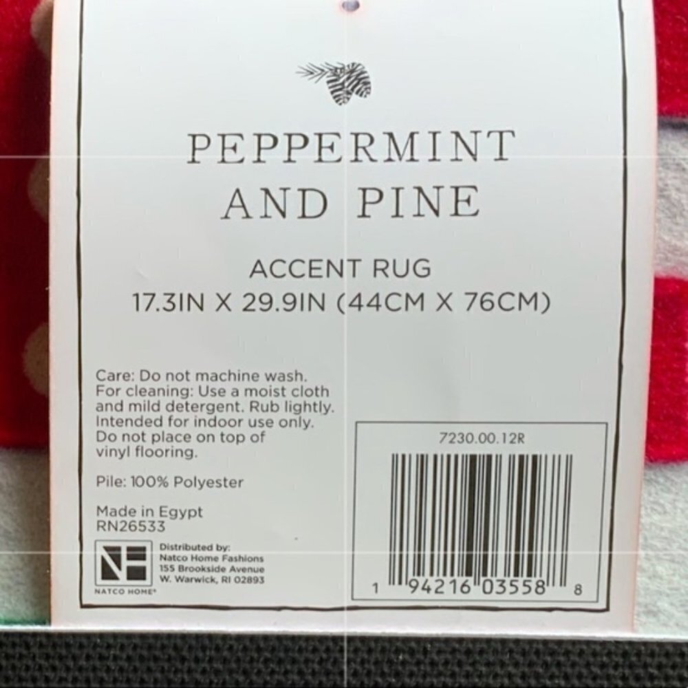 Peppermint & Pine Christmas Rug Door Mat Accent Non Skid HO HO HO 17.3 X 29.9 - Picture 6 of 12